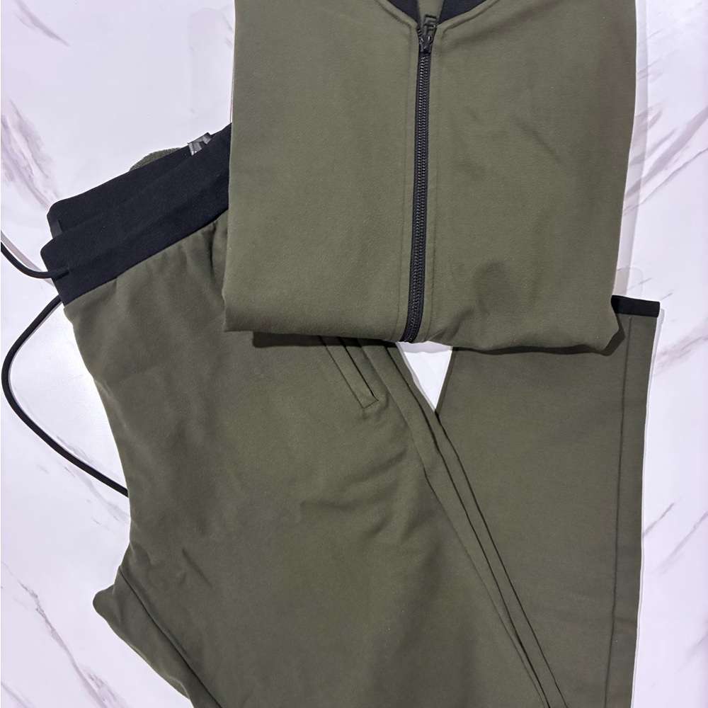 Theory Olive Green Zip Jacket & Jogger Sweatsuit Set | XS